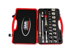 [OU000229] Boite à cliquet 23 outils 10 à 32 en coffret sauf douille Diam. 25