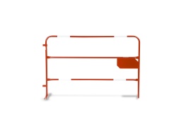 [IN000215] Barrière de chantier standard Diam. 25mm rouge bandes blanche + plaque